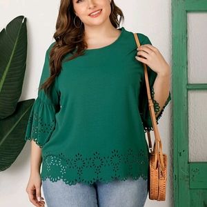 Sleeve ruffle shirt with laser opening.